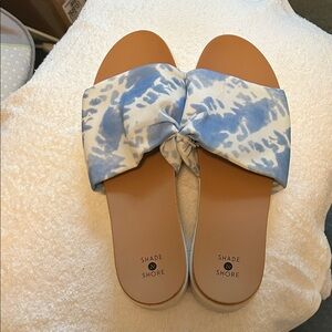 Shade & Shore Women's Blue Patterned Slide Sandals
